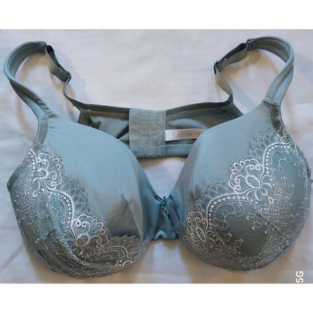 Cacique 46DD Lace Overlay Lightly Lined Underwire Bra Sage Green Adjustable Stra